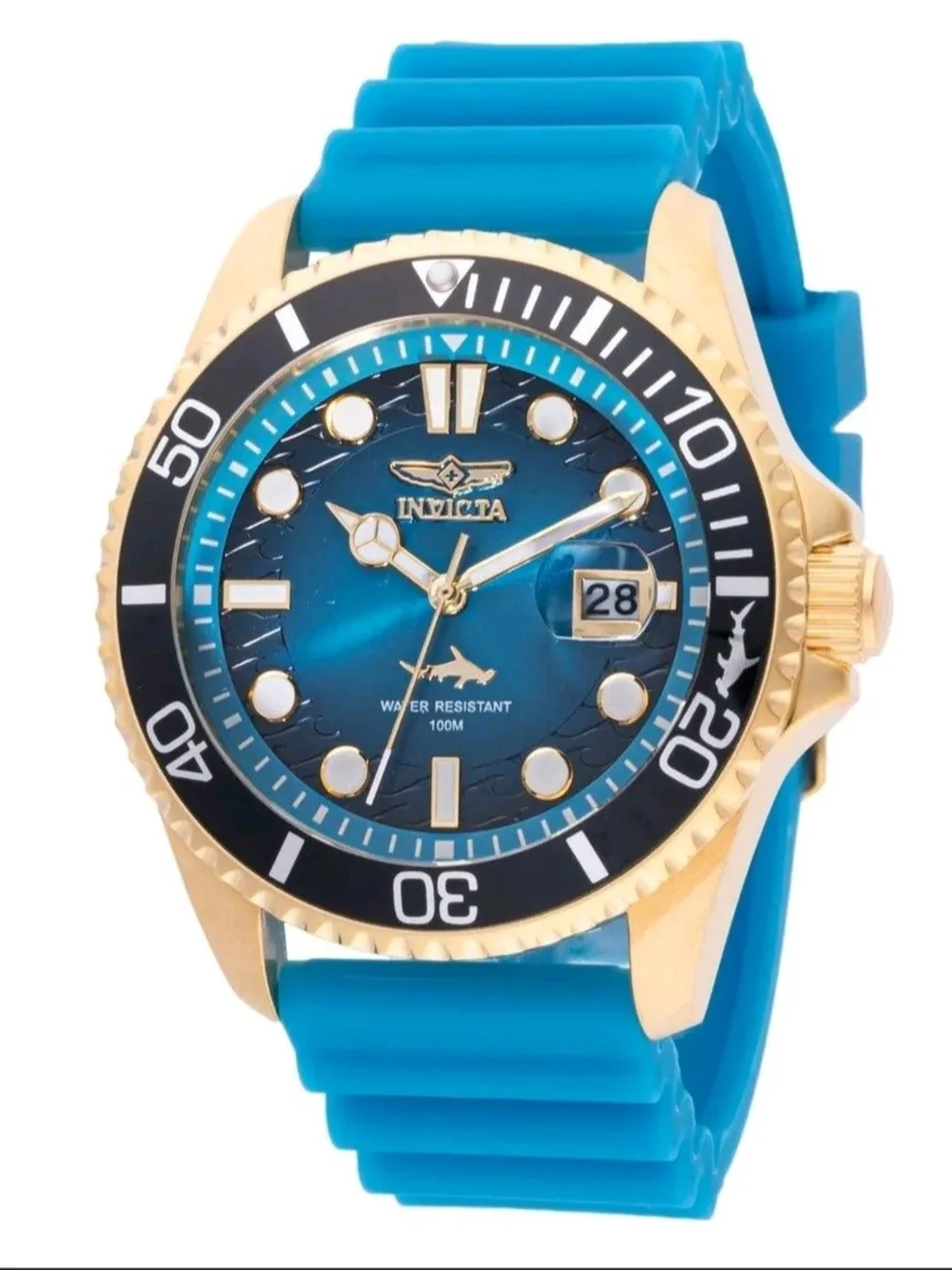 Invicta Men's Blue Dial Gold-Tone Case Watch with Blue Silicone Strap